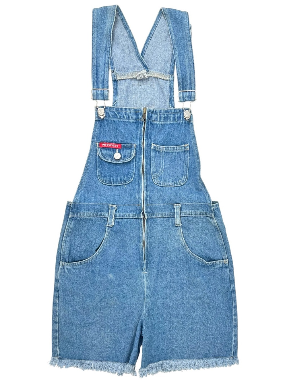 Vintage No Excuses Medium Wash Fringe Hem Denim Overalls Romper sz M